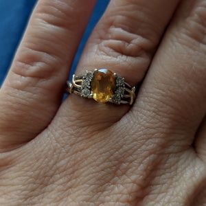 Topaz and Diamond ring Sterling and Gold Sz 6